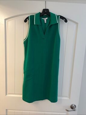SPANX Green Sleeveless Polo Dress with White Trim